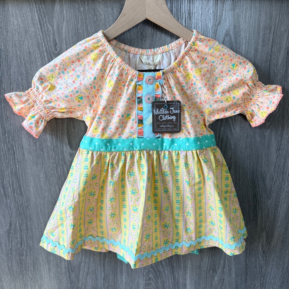 Matilda Jane Dream Chasers Tunic Top Girls 6 Pink Yellow Floral Boho Cottage NWT